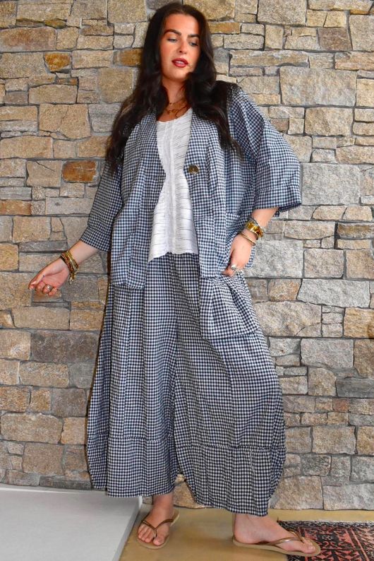 Arbi Gingham Pocket Culotte Pant Navy Pre order 8 days 